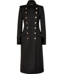 Finish your look on an exquisite note with Salvatore Ferragamos dramatic wool coat, tailored to perfection and styled with fur trim for an immaculate finish guaranteed to elevate your outfit - Spread fur collar, long sleeves, buttoned fur cuffs, double-breasted button-down front, slit pockets, gold-toned logo buttons, buttoned epaulettes, flap pockets, back sash, back vent - Sharply tailored fit - Team with flawless boots and a statement handbag Finish your look on an exquisite note with Salvatore Ferragamos dramatic wool coat, tailored to perfection and styled with fur trim for an immaculate finish guaranteed to elevate your outfit - Spread fur collar, long sleeves, buttoned fur cuffs, double-breasted button-down front, slit pockets, gold-toned logo buttons, buttoned epaulettes, flap pockets, back sash, back vent - Sharply tailored fit - Team with flawless boots and a statement handbag