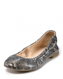 Featuring exotic embossed leather with a subtle hint of metallic, the Boutique 9 Augustina flat adds effortless edge. Featuring exotic embossed leather with a subtle hint of metallic, the Boutique 9 Augustina flat adds effortless edge.