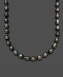 Transport yourself to the clear waters of Tahiti. Belle de Mer's sleek strand of black cultured Tahitian pearls (9-11 mm) adds a hint of exotic elegance to your ensemble. Clasp crafted in 14k white gold. Approximate length: 18 inches. Transport yourself to the clear waters of Tahiti. Belle de Mer's sleek strand of black cultured Tahitian pearls (9-11 mm) adds a hint of exotic elegance to your ensemble. Clasp crafted in 14k white gold. Approximate length: 18 inches.