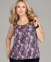 Look divine while you shine in Style&co.'s sleeveless plus size top, showcasing a vibrant print and sequined front. (Clearance)