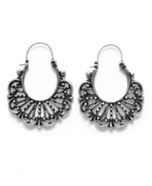For the days that plain hoops feel a little too plain. Lucky Brand added filigree detail to these distressed silver tone earrings for extra intrigue. Crafted in mixed metal. Approximate drop: 1-1/4 inches. For the days that plain hoops feel a little too plain. Lucky Brand added filigree detail to these distressed silver tone earrings for extra intrigue. Crafted in mixed metal. Approximate drop: 1-1/4 inches.