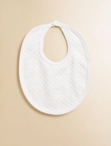 This quilted bib with rocking horse embroidery is the sweetest way to keep baby looking cute and clean.Snaps at back of neckPima cottonMachine washImported This quilted bib with rocking horse embroidery is the sweetest way to keep baby looking cute and clean.Snaps at back of neckPima cottonMachine washImported