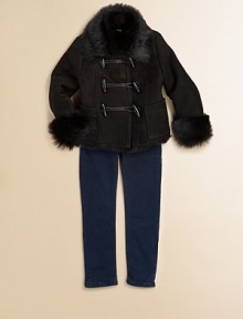 A luxuriously warm topper in lush lambskin with convertible collar, patch pockets and toggle closure lined in ultra-soft shearling.Convertible point or stand collar with buttonLong sleevesToggle closurePatch pocketsShearling liningLambskinDry clean by leather and fur specialistImportedShearling origin: Spain Please note: Number of buttons may vary depending on size ordered. A luxuriously warm topper in lush lambskin with convertible collar, patch pockets and toggle closure lined in ultra-soft shearling.Convertible point or stand collar with buttonLong sleevesToggle closurePatch pocketsShearling liningLambskinDry clean by leather and fur specialistImportedShearling origin: Spain Please note: Number of buttons may vary depending on size ordered.