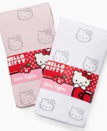 Help her give any outfit a leg up with these adorable Hello Kitty patterned tights. Help her give any outfit a leg up with these adorable Hello Kitty patterned tights.