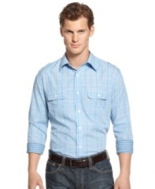 Plaid and simple. This shirt from Alfani defines your casual look. Plaid and simple. This shirt from Alfani defines your casual look.