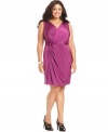 Finished by a flattering draped front, DKNYC's sleeveless plus size dress is an essential for your special occasion wardrobe.