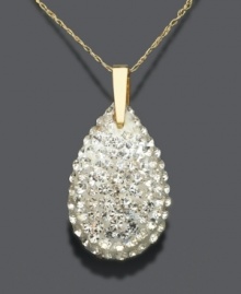 Set off your style with surplus of sparkle. 14k gold teardrop necklace with crystal accents. Approximate length: 18 inches. Approximate drop: 1-1/4 inches. Set off your style with surplus of sparkle. 14k gold teardrop necklace with crystal accents. Approximate length: 18 inches. Approximate drop: 1-1/4 inches.