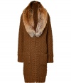 Invest in pure luxury this season with Michael Kors incredibly soft fox fur collar cardigan coat, finished with a cool chunky knit for that fashion-forward feel - Removable fox fur shawl collar, long sleeves, ribbed trim, patch pockets, hidden front closures - Long lean silhouette - Team with tissue tees, leather leggings and suede ankle boots