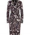 A flattering, feminine cut and an eye-catching graphic print make Steffen Schrauts silk dress a major must this season - Perennially chic in a bold animal print -  Slim wrap style silhouette with elegant drape detail and bow embellishment at waist  - Long, fitted sleeves and deep v-neck - Pencil skirt hits at knee - Seamlessly transitions from day to evening and perfect for pairing with platform or classic pumps