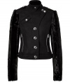 With its cool mix of faux mink fur and jet black wool, this biker-style jacket from Juicy Couture adds a luxe note of rocker-chic attitude to your look - Stand-up collar, buttoned front, epaulettes, zippered pockets, slim fit, cropped, tailored silhouette - Style with jeans, micro-minis, or cropped trousers. pumps or flat ankle boots