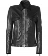 Stylish black leather biker jacket in punk 60s style with decorative safety pin trim - extremely soft, luxurious material from the French Haut Couturier Balmain - bomber jacket style - short collar - zippered sleeves - slim, form-fitting - in, in, in glamour bomb - wow with grey slim jeans, black cigarette pants or ripped jeans