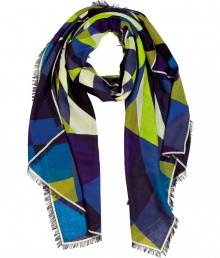 Luxurious shawl made ..of fine, patterned wool - Elegant geometric Pucci print in blues and lemon and stylish fringed edges - Fashion upgrade for simple outfits - Wear with business suits and shift dresses or wear with jeans and a thin cashmere sweater Luxurious shawl made ..of fine, patterned wool - Elegant geometric Pucci print in blues and lemon and stylish fringed edges - Fashion upgrade for simple outfits - Wear with business suits and shift dresses or wear with jeans and a thin cashmere sweater