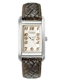 Feminine and chic, this woven leather strap watch from Caravelle by Bulova is sure to be a casual favorite. Brown leather strap. Rectangular silvertone mixed metal case and rectangular white dial with logo and numeral indices. Quartz movement. Water resistant to 30 meters. Two-year limited warranty. Feminine and chic, this woven leather strap watch from Caravelle by Bulova is sure to be a casual favorite. Brown leather strap. Rectangular silvertone mixed metal case and rectangular white dial with logo and numeral indices. Quartz movement. Water resistant to 30 meters. Two-year limited warranty.