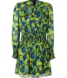 With a bold psychedelic print and a retro-inspired print, this Anna Sui mini-frock adds vibrant style for both day and night - Round neck with gathering at bust, long sleeves with shirred cuffs, shirred waist, full skirt, all-over print, concealed back zip closure - Wear with platform pumps and a statement clutch