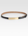 Luxurious Italian nubuck leather finished off with a fashionable brass buckle.Width, about 1.375Made in the USAOUR FIT MODEL RECOMMENDS ordering one size up as this style runs small. 