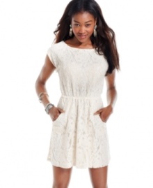 Front pockets give this flirty lace dress a sense of casual cool. A back cutout enhances its feminine charm! From Jolt. Front pockets give this flirty lace dress a sense of casual cool. A back cutout enhances its feminine charm! From Jolt.
