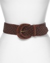 This textured leather belt from Lauren by Ralph Lauren lends a considered touch to every outfit. This woven piece wows over both denim and dresses.