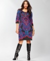 INC's simple plus size sheath dress gets a makeover with a bold, colorful print full of autumnal appeal.