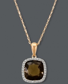 Add instant luster and shine. Le Vian's poignant pendant combines a unique mix of color with a cushion-cut smokey quartz (2-9/10 ct. t.w.), sparkling round-cut diamonds (1/8 ct. t.w.) and a 14k rose gold setting. Approximate length: 18 inches. Approximate drop: 5/8 inch. Add instant luster and shine. Le Vian's poignant pendant combines a unique mix of color with a cushion-cut smokey quartz (2-9/10 ct. t.w.), sparkling round-cut diamonds (1/8 ct. t.w.) and a 14k rose gold setting. Approximate length: 18 inches. Approximate drop: 5/8 inch.
