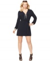 Lace up an ultra-hot look with MICHAEL Michael Kors' long sleeve plus size dress, featuring a belted waist.