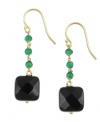 The perfect pop of color. Faceted black onyx stones (11 ct. t.w.) combine with petite green onyx beads (1-9/10 ct. t.w.) for standout style. Set in 18k gold over sterling silver. Approximate drop: 1-1/2 inches.