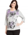 Complete your weekend look with Style&co. Sport's three-quarter-sleeve plus size top, featuring an embellished print-- it's an Everyday Value!