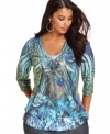 Punch up your casual look with One World's sublimated-print plus size top!