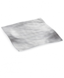 Handcrafted in aluminum alloy with an organic shape and brushed finish, the square Dimension platter from Donna Karan Lenox lends a serene, dreamy quality to modern tables. Handcrafted in aluminum alloy with an organic shape and brushed finish, the square Dimension platter from Donna Karan Lenox lends a serene, dreamy quality to modern tables.