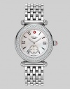 From the Caber Collection. A timepiece both graceful and sophisticated, in polished stainless steel with a diamond bezel and mother-of-pearl dial. Swiss quartz movement Water-resistant to 5 ATM Diamond bezel, 0.58 tcw Slightly oval case; 46mm X 37mm (1.81 X 1.46) Sapphire crystal Mother-of-pearl dial Roman numerals Second hand sub-dial at 6 o'clock Link bracelet; width 18mm (.71) Imported