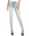 Beautiful disaster: a series of rips add gritty-cool style to Dollhouse's light wash skinny jeans!