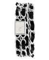Wrap yourself in unique style. Bold watch by Impulse crafted of silver tone mixed metal double chain bracelet woven with black ribbon and rectangular silver tone mixed metal case. Silver tone dial features applied silver tone stick indices at twelve and six o'clock and silver tone three hands. Quartz movement. Splash resistant. Two-year limited warranty.