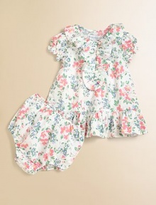 Tailored in airy woven cotton, a bright, floral-print short-sleeved dress is beautifully complemented with ruffled detailing, pearlized buttons and matching bloomers.Ruffled crewneckShort puffed sleevesFront button placketRuffled hemCottonMachine washImported Please note: number of buttons may vary depending on size ordered. Tailored in airy woven cotton, a bright, floral-print short-sleeved dress is beautifully complemented with ruffled detailing, pearlized buttons and matching bloomers.Ruffled crewneckShort puffed sleevesFront button placketRuffled hemCottonMachine washImported Please note: number of buttons may vary depending on size ordered.