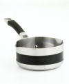 This Anolon saucepan is designed for stovetop style with seamless dual pour spouts to keep countertops clean. Three layers of metal compose the exceptional body: a thick inner core of quick and even heating aluminum is sandwiched between gleaming stainless steel. Limited lifetime warranty.