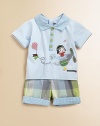 Crafted in plush cotton, this cheery, vibrant set with matching plaid shorts is a wardrobe essential.Polo collarShort sleeves with rolled cuffsBack snapsElastic waistbandBack patch pocketPrinted, rolled cuffsCottonMachine washImported Please note: Number of snaps may vary depending on size ordered. 