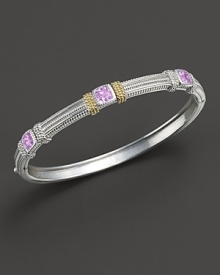 Linen bracelet with three amethyst stations and 18 kt. accents. Designed by Judith Ripka. Linen bracelet with three amethyst stations and 18 kt. accents. Designed by Judith Ripka.