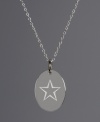 For the girl who loves stars or is bound to become one, this polished pendant makes the perfect gift. An oval-shaped design highlights a cut-out star engraving in sterling silver. Approximate length: 18 inches. Approximate drop: 3/4 inch.