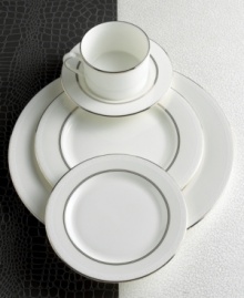 Express the best of taste at the table. Lustrous banded details add a crisp, clean finish to the white china saucer. Express the best of taste at the table. Lustrous banded details add a crisp, clean finish to the white china saucer.