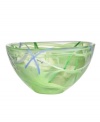 With a lime-green haze and hand-applied bands of eye-catching color, each Contrast bowl from Kosta Boda is completely unique. A simple shape showcases each stroke and swirl with true artistry.