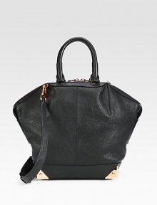 Luxurious pebbled leather with warm rose goldtone hardware in a roomy carryall design.Double top handles, 5½ dropDetachable adjustable shoulder strap, 15-17½ dropTop zip closureProtective metal feetOne inside zip pocketTwo inside open pocketsFully lined16W X 11H X 6DImported Luxurious pebbled leather with warm rose goldtone hardware in a roomy carryall design.Double top handles, 5½ dropDetachable adjustable shoulder strap, 15-17½ dropTop zip closureProtective metal feetOne inside zip pocketTwo inside open pocketsFully lined16W X 11H X 6DImported