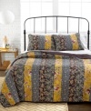 Free-spirited. A range of floral designs from delicate to bold meld together to form wild vertical stripes in this Willowdale quilt, featuring a variety of colors for a striking flair. Reverses to solid.