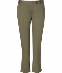 Elegant pants in fine, khaki cotton blend - Especially comfortable and flattering, thanks to a touch of stretch - Slim, on-trend 7/8 cut crops at ankles - Medium low rise, with tab waist and belt loops - Slash pockets at sides, welt pockets at rear - Crease detail elongates the silhouette - Polished and versatile, seamlessly transitions from day to evening - Pair with a blazer and silk blouse or tank and ballet flats or open toe pumps Elegant pants in fine, khaki cotton blend - Especially comfortable and flattering, thanks to a touch of stretch - Slim, on-trend 7/8 cut crops at ankles - Medium low rise, with tab waist and belt loops - Slash pockets at sides, welt pockets at rear - Crease detail elongates the silhouette - Polished and versatile, seamlessly transitions from day to evening - Pair with a blazer and silk blouse or tank and ballet flats or open toe pumps