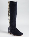 These Belle by Sigerson Morrison boots call for rich world travels. Elaborate embroidery lends a cultured look, surrounded by soft black suede.