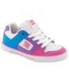 Sweet skater style comes with cool contrast colors on this sneaker from DC Shoes.