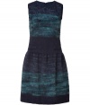 With a dark oceanic-inspired color scheme, this wool-blend office-ready dress from Anna Sui will elevate your workweek look - Round neck, sleeveless, fitted bodice, dropped waist, flap pockets, full skirt, concealed back zip closure, multicolored fringed knit - Wear with a slim trench and knee-high leather boots