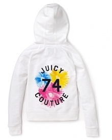 Henley meets hoodie with this ultra-soft active top from Juicy Couture. Enriched with gold metal buttons and a colorful logo design on back. Henley meets hoodie with this ultra-soft active top from Juicy Couture. Enriched with gold metal buttons and a colorful logo design on back.
