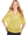 Wear this brightly colored open-knit top with your favorite jeans and tank! The arm cutouts make it extra cute!