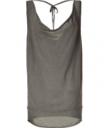 Stylish tank top made ​.​.of pure cashmere - Anthracite color, looks classy and chic - Long and straight cut with wide straps, cutout back with tie, slight waterfall neckline - This top works 24/7: in the morning with a blazer for the office, in the evening solo for dinner - A beautiful classic you can wear for many years