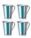 Thick and thin turquoise stripes and pretty platinum trim give these Mikasa Color Studio mugs a look of easy sophistication.
