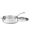 Bonjour amazing meals! A three-layer design features a pure aluminum core enveloped in stainless steel for even, quick and powerful heating. Elegantly crafted with a contoured handle and a classic shape, this covered sauté pan transports the art of French cooking into your kitchen. Lifetime warranty.