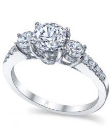 Tell a story with this symbolic style. This My Diamond Story engagement ring features a stunning, certified three-stone diamond design with rows of smaller round-cut diamonds at the shoulders (1-3/4 ct. t.w.). Crafted in 18k white gold. Tell a story with this symbolic style. This My Diamond Story engagement ring features a stunning, certified three-stone diamond design with rows of smaller round-cut diamonds at the shoulders (1-3/4 ct. t.w.). Crafted in 18k white gold.
